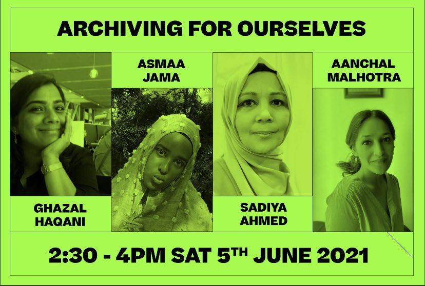 MFestUK's tweet photo. Archiving For Ourselves begins in 10
Minutes with @asmaa_floats, Ghazal Haqani, @Everyday_Muslim (Sadiya Ahmed) and @AanchalMalhotra 📼✨

Tune in to the first event of the 2nd weekend of #Mfest2021 here: 
https://t.co/tzvXBBAoak https://t.co/2khJJvplYg