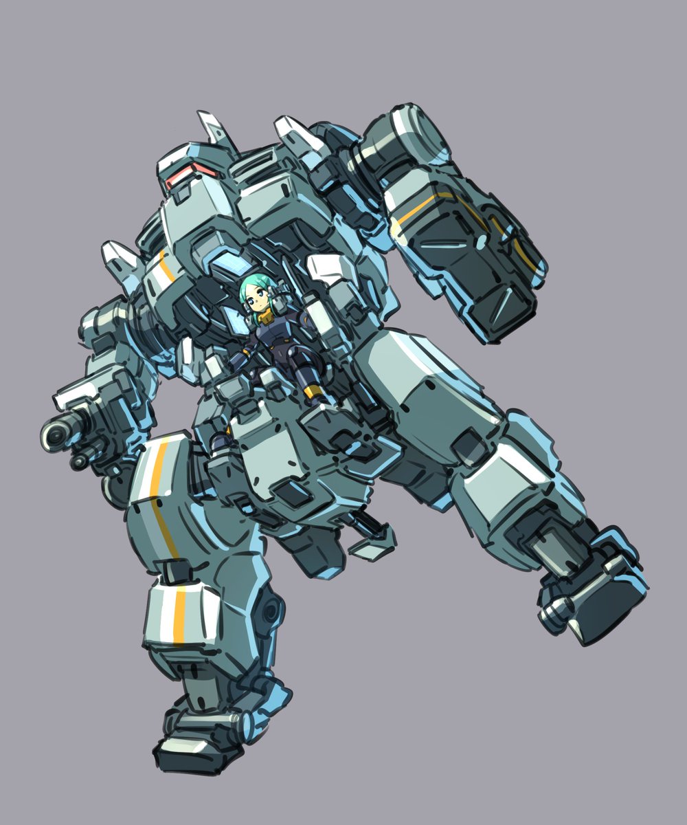 mecha robot 1girl grey background solo science fiction pilot suit  illustration images