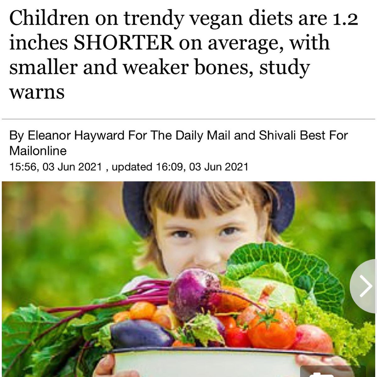 plantbasedhpuk's tweet photo. Shocking reporting @DailyMailUK 
No clarity that vegans had NORMAL height &amp; better cardiometabolic health. Any impact on bones likely due to low calcium, vit D &amp; B12 intakes. Omnivorous diets low in fibre &amp; high in sat fat &amp; sugar. All diets need to be appropriately planned. https://t.co/03eMuyJ96n