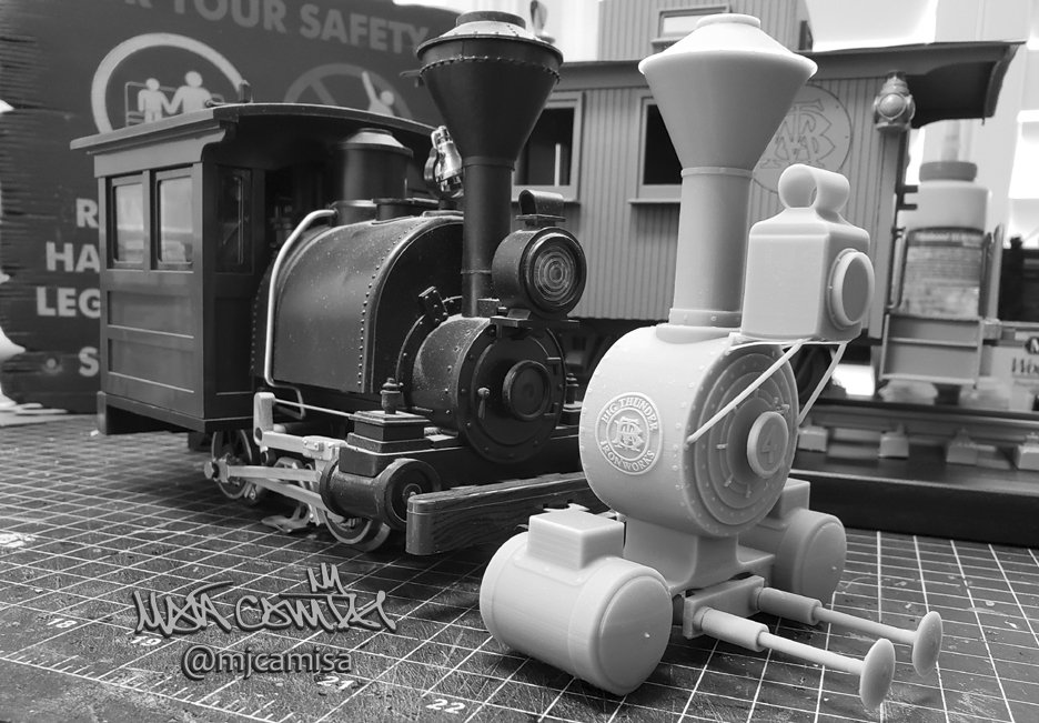 Base colors have been applied. The boiler portion needs to be sanded still..brings the TDL tribute version to life!
(G scale Porter shown for scale purposes. 2nd 1/20.3 scale caboose towards back)
Project manager: <a href="/dig_joe_1849/">Joe Dig</a>