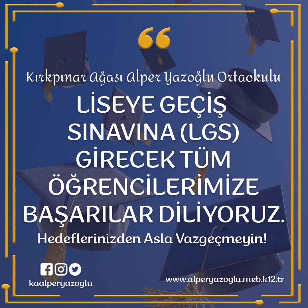 Liseye Giriş Sınavına(LGS) Girecek Tüm Öğrencilerimize Başarılar Diliyoruz.