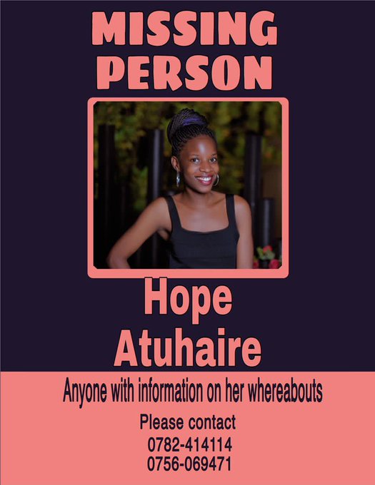 observerug's tweet photo. PUBLIC APPEAL 

MISSING PERSON: Dr. Hope Atuhaire

Last seen:  June 1, 2021

Contact: 0782414114, 0756069471 if you have any info about her whereabouts https://t.co/YYyUXHhS93