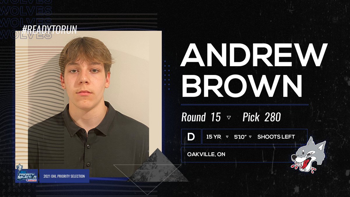 Sudbury_Wolves's tweet photo. The Wolves 🐺 are proud to select Defenceman, Andrew Brown from @oakvillerangers with the 280th pick in the 2021 #OHLDraft presented by @RealCdnSS  
Welcome to the Pack Andrew! Get #Readytorun🐾  

👉 https://t.co/CyFkWRUnMY  
#WhoIsNext https://t.co/vj7aWsj226
