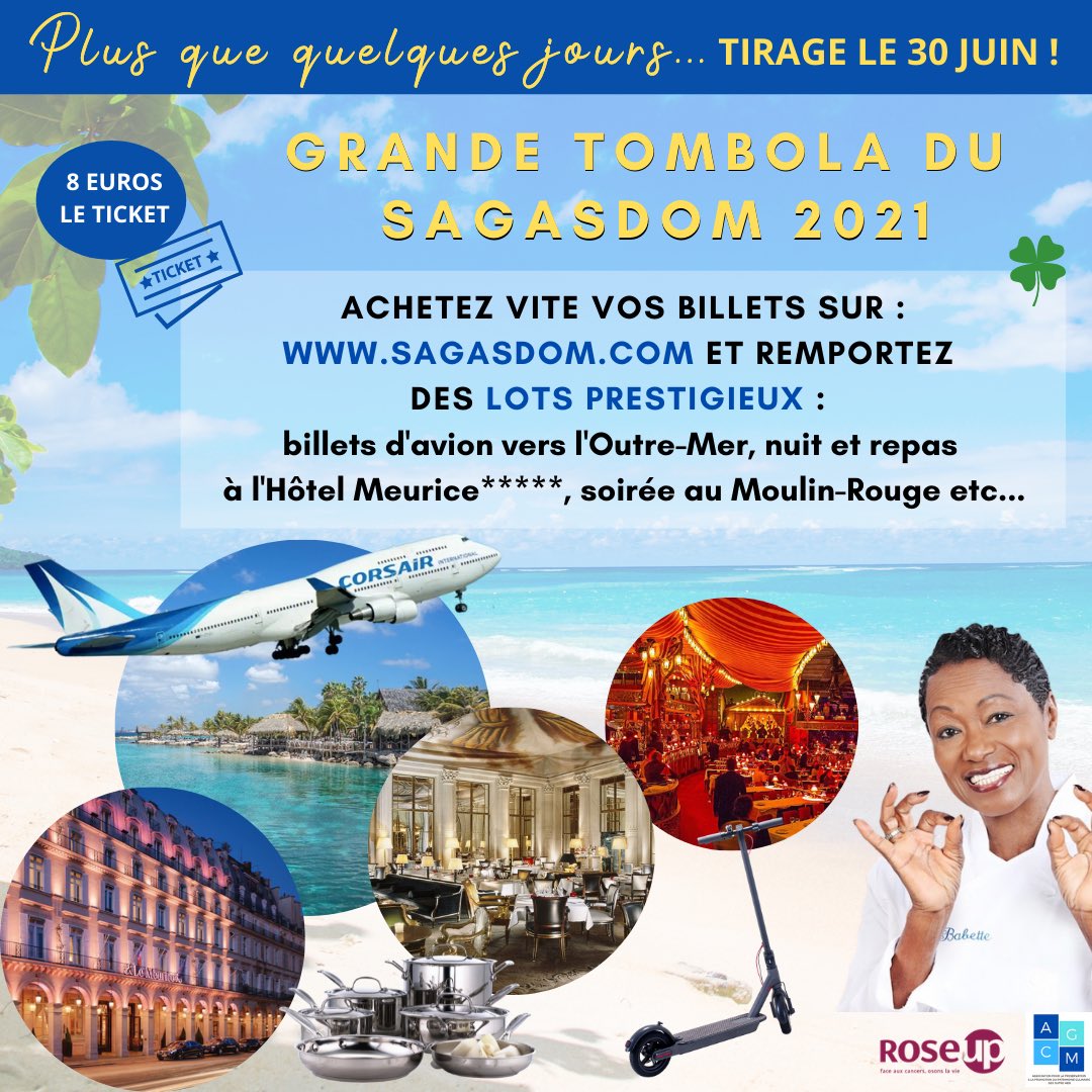 BabetteDR's tweet photo. 🔥🔥🔥 Qui n’a pas encore son billet pour la grande TOMBOLA SOLIDAIRE du #SAGASDOM2021 ? 🍀🍀🍀
TENTEZ VITE VOTRE CHANCE ici ⬇️ https://t.co/7y5kkjqCEW et remportez des LOTS EXCEPTIONNELS ET PRESTIGIEUX 🤩✨
#sagasdom #sagasdom2021 #babettederozieres #tombola https://t.co/TbjzhA8ddw