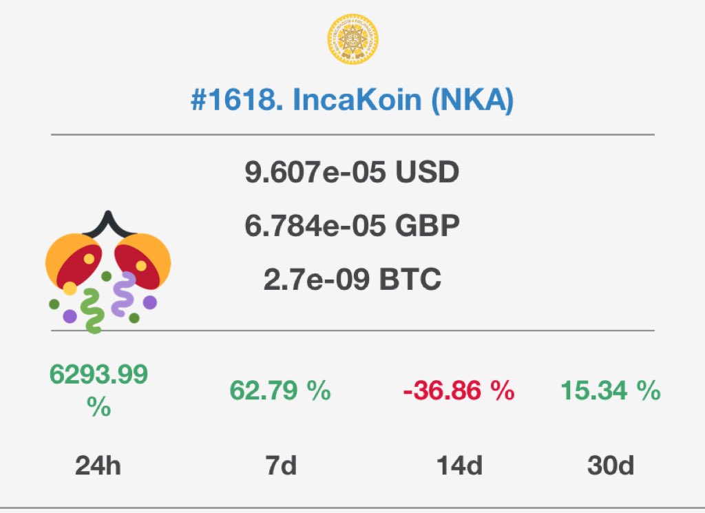 bitcoin_news05's tweet image. Anyone has this coin $NKA ?

#IncaKoin #NKA #dogecoin #dogearmy #SHIBARMY #CoinMarketCap #bitcoin #Holochain #airdropalert #BREAKING