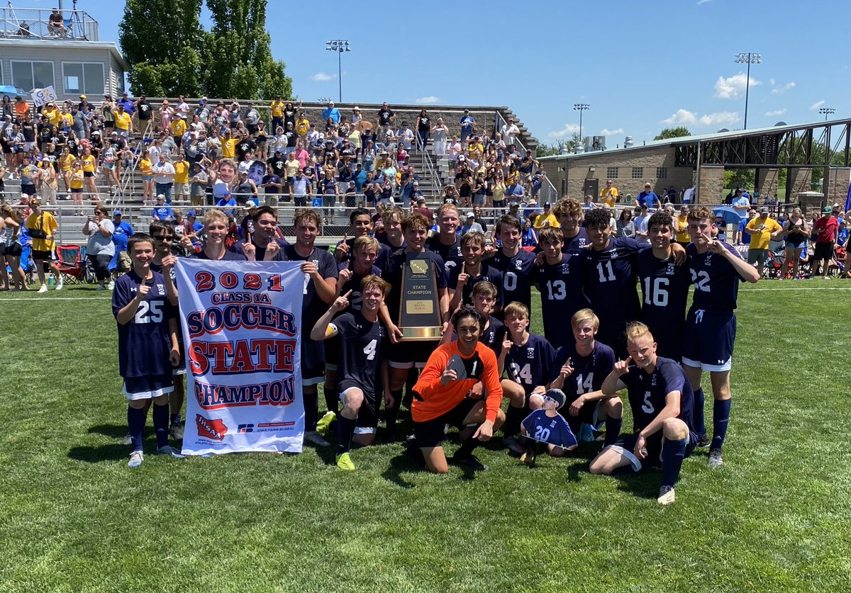 IHSAA's tweet photo. Final in the Class 1A championship: Notre Dame/West Burlington 4, Western Christian, Hull 1. The high-scoring Nikes are state #iahssoc champs for the first time! 
⚽️ https://t.co/fp56cL2vKR https://t.co/3LoeEMH6Xn