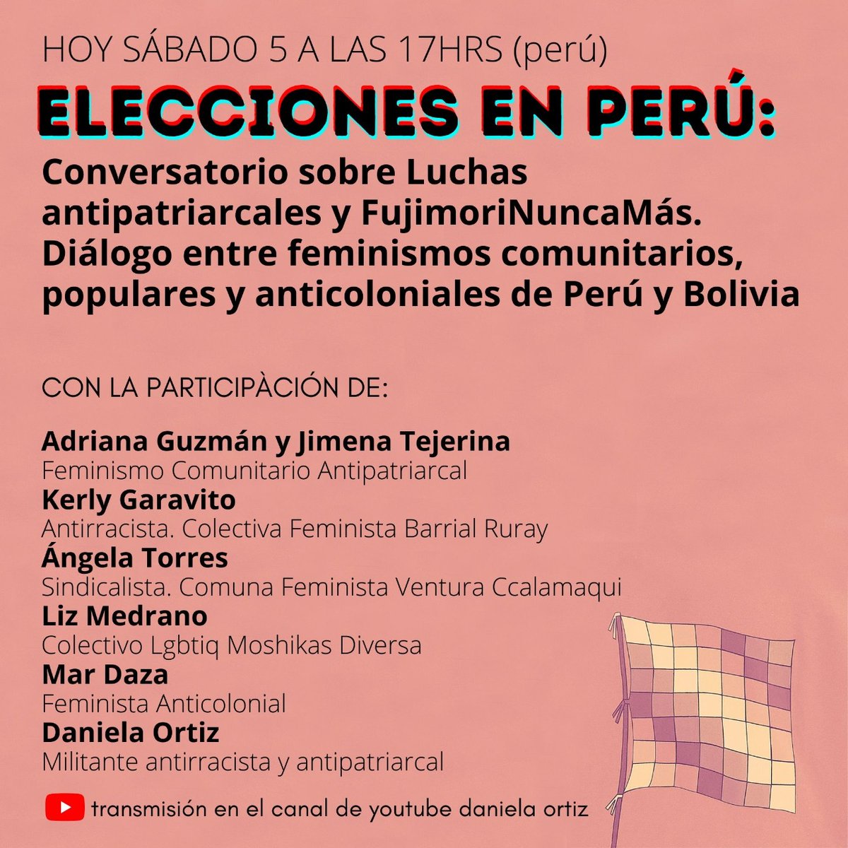 CCcotohuincho's tweet photo. Hoy conversando sobre luchas antipatriarcales y anticoloniales entorno a las elecciones en Perú. 
Aquí pueden seguir el encuentro: https://t.co/LqVKLIe988
#PedroPresidente https://t.co/cnKVsJhDGM