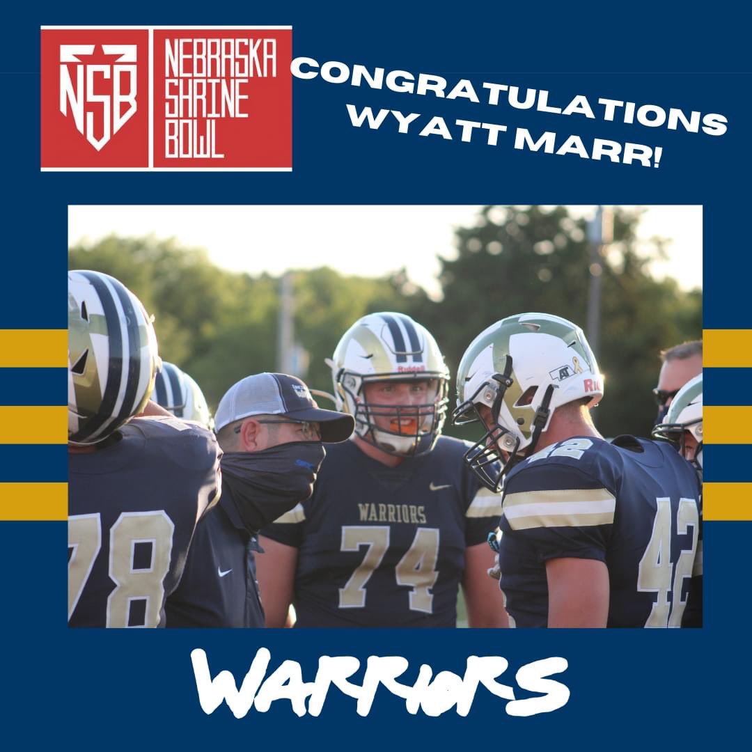 Good luck tonight <a href="/WyattMarr3/">Wyatt Marr 74</a> in the 63rd annual <a href="/NEShrineBowl/">Nebraska Shrine Bowl</a>. Representing @LLactivities and Lincoln Lutheran one last time. We are so proud of you!!!