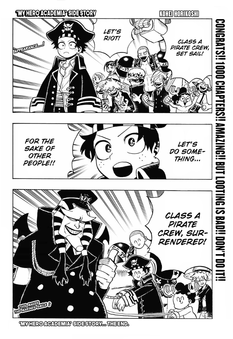 Thread compiling some BNHA extra stories which aren't included in the manga volumes. I was tired of losing them and not finding them in good quality so I decided to hunt the originals and typeset them for myself.

Extra celebrating One Piece's chapter 1000. (January 3, 2021) 