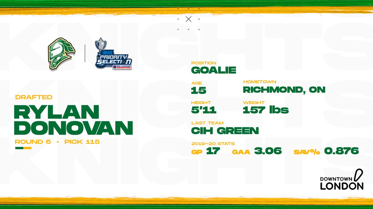 London Knights (@londonknights) on Twitter photo The London Knights are proud to select Rylan Donovan with the 115th pick in the #OHLDraft, locally presented by <a href="/Downtown_London/">Downtown London</a> ⚔️ The London Knights are proud to select Rylan Donovan with the 115th pick in the #OHLDraft, locally presented by <a href="/Downtown_London/">Downtown London</a> ⚔️
