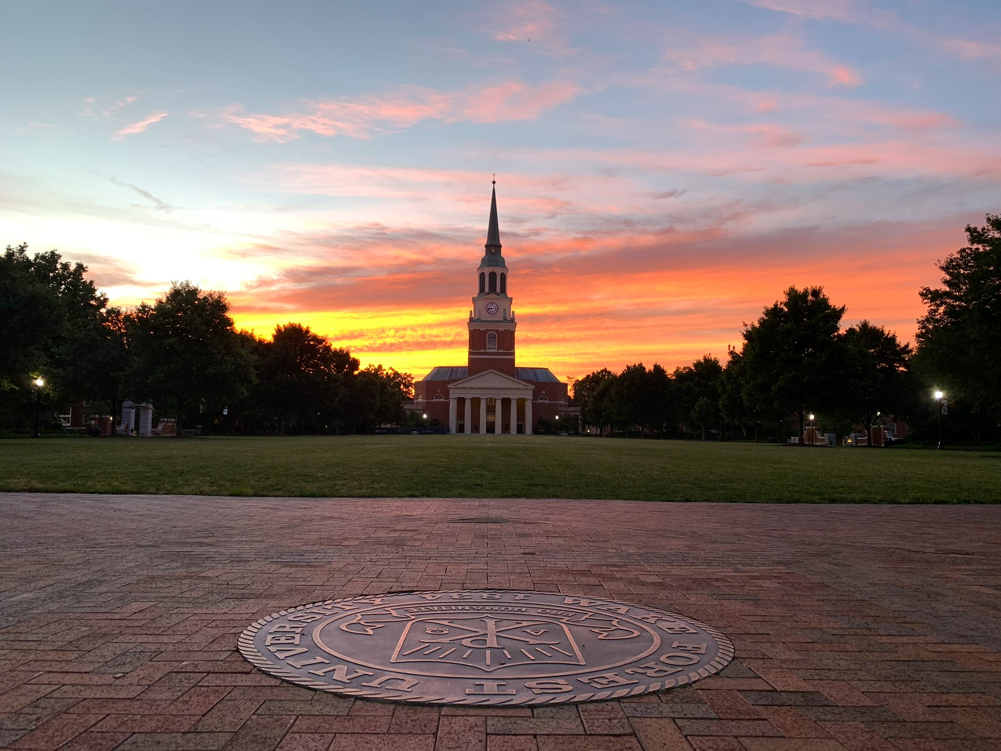 Sunset behind Wait Chapel at Wake Forest.