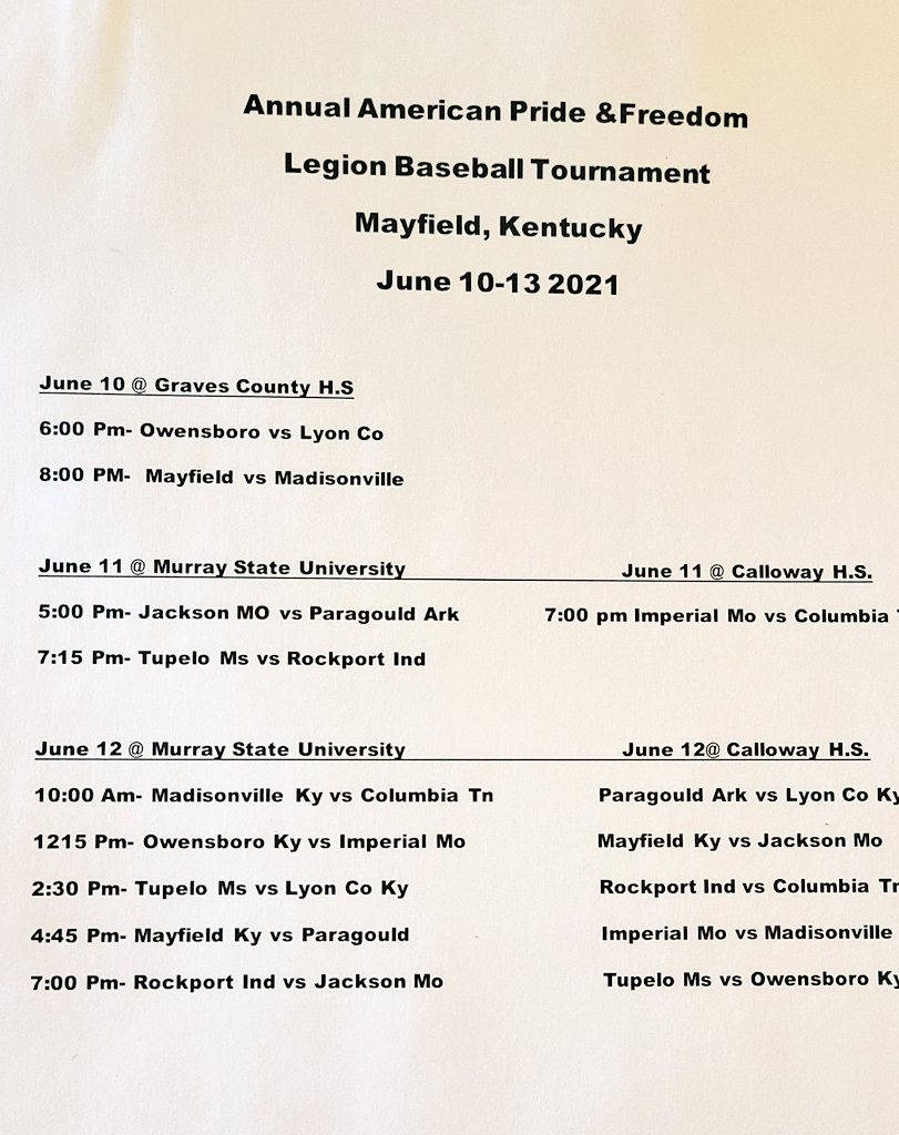 post6rangers's tweet photo. 5 days till opening game. We have a great field of teams this year in our tournament that runs through Sunday. Post 68 Lyon co Post 9 Owensboro Post 6 Madisonville Post 49 Tupelo Ms Post 283 Imperial Mo Post 158 Jackson Mo Post 17 Paragould Ark Post 19 Columbia Tn &amp; Rockport Ind https://t.co/6yKuRzJD8f