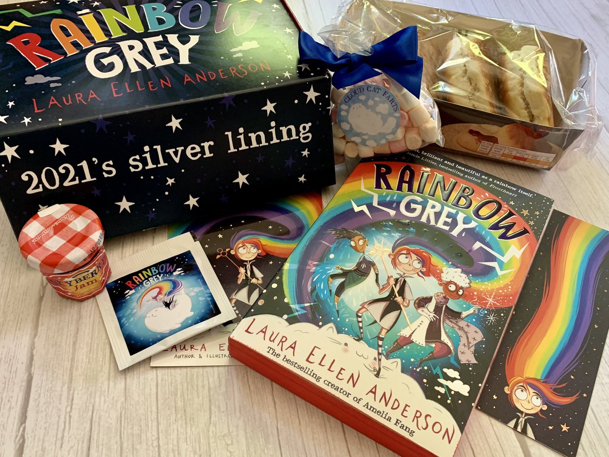 BookSuperhero2's tweet photo. 🌈 Thank you so much Team @FarshoreBooks for my #RainbowGrey goodie box! 🌈 The cloud cat farts caused deep hilarity, the skyberry jam has been enjoyed on the scones, and the ozonian tea is mine for later. #BookBoyJr has snaffled the book! @Lillustrator https://t.co/abWxGOVlaM