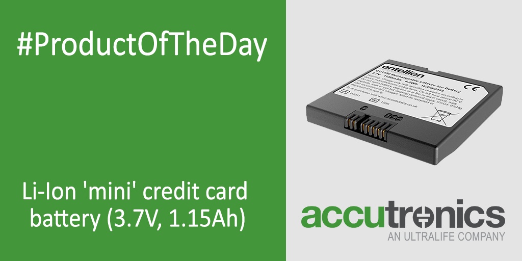 X \ Accutronics Ltd على تويتر: "#ProductoftheDay – CC1150 #LiIon 'mini' credit card #battery 1.15Ah, 4.2Wh) – Ideal for new handheld portable products. Case software, labelling and packaging can be