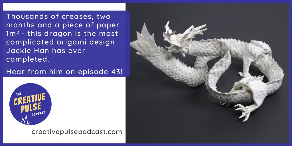 This #origami dragon took thousands of creases, two months and a piece of paper 1m2 for Jackie Han to make. Hear from him on episode 43 of #CreativePulsePodcast, available on all #podcast platforms. 
#creativity