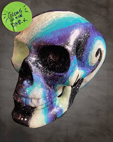 hauntvault's tweet photo. And now for our #HHNatHOME giveaway! Grand prize pack includes a Fathomcorp Tee, HauntVault Dad Hat, Caine Funeral Home Candle, and a one-of-a-kind Unfathomable Horror Skull by @DeviouslyDoomed! RT to enter, contest ends @ 11pm EDT. Visit https://t.co/bViohaVUCH for more prizes https://t.co/XZ15ML132U