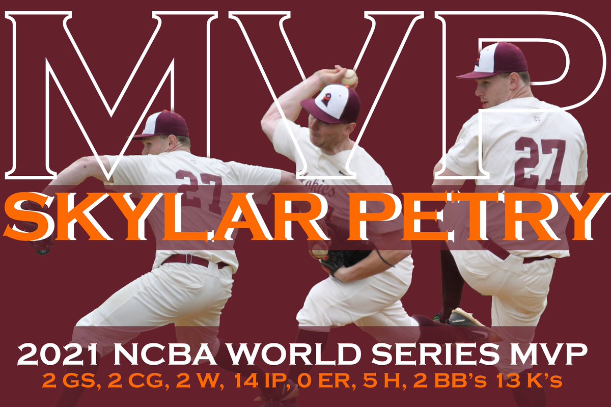 VTClubBaseball's tweet photo. Our guys Braden and Skylar pitched a combined 26 innings giving up only 1 run on 8 hits, 2 BB’s and 19 K’s‼️

Skylar’s No-Hitter vs Iowa and Braden’s Perfect Game vs Iowa State helped lead us to our first title!

Congrats on being named the 2021 NCBA World Series Co-MVPs‼️👊 https://t.co/FbNihTuSuT
