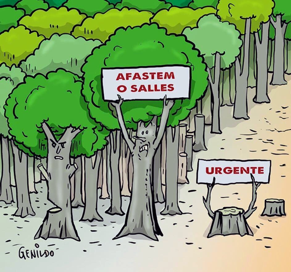 ubesoficial's tweet photo. Ricardo Salles liberou todo tipo de poluição tóxica e de crimes ambientais, além de atropelar as leis com uma boiada. O desmatamento na Amazônia é o maior em 12 anos.  #ForaSalles https://t.co/NTGkjTn6pO