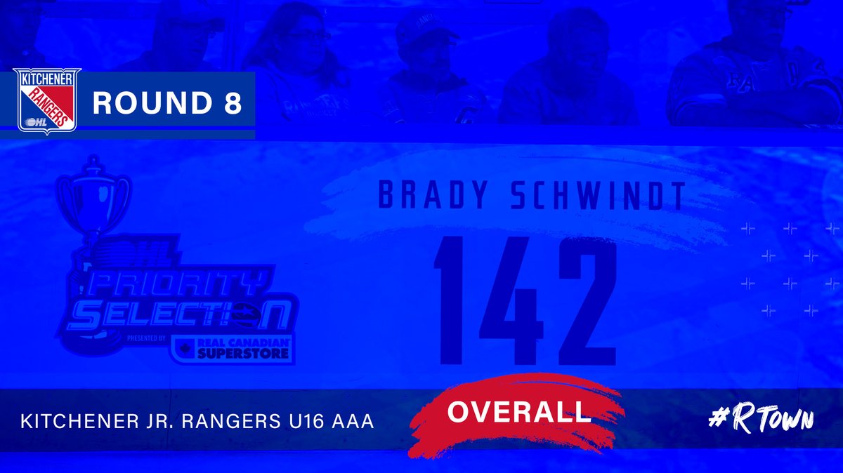 It’s a hometown pick! With the 142nd pick in the 2021 #OHL Priority Selection, we are pleased to select Brady Schwindt from the Kitchener Jr. Rangers U16 AAA

Welcome to #RTown!

#OHLDraft | #OHLRangers