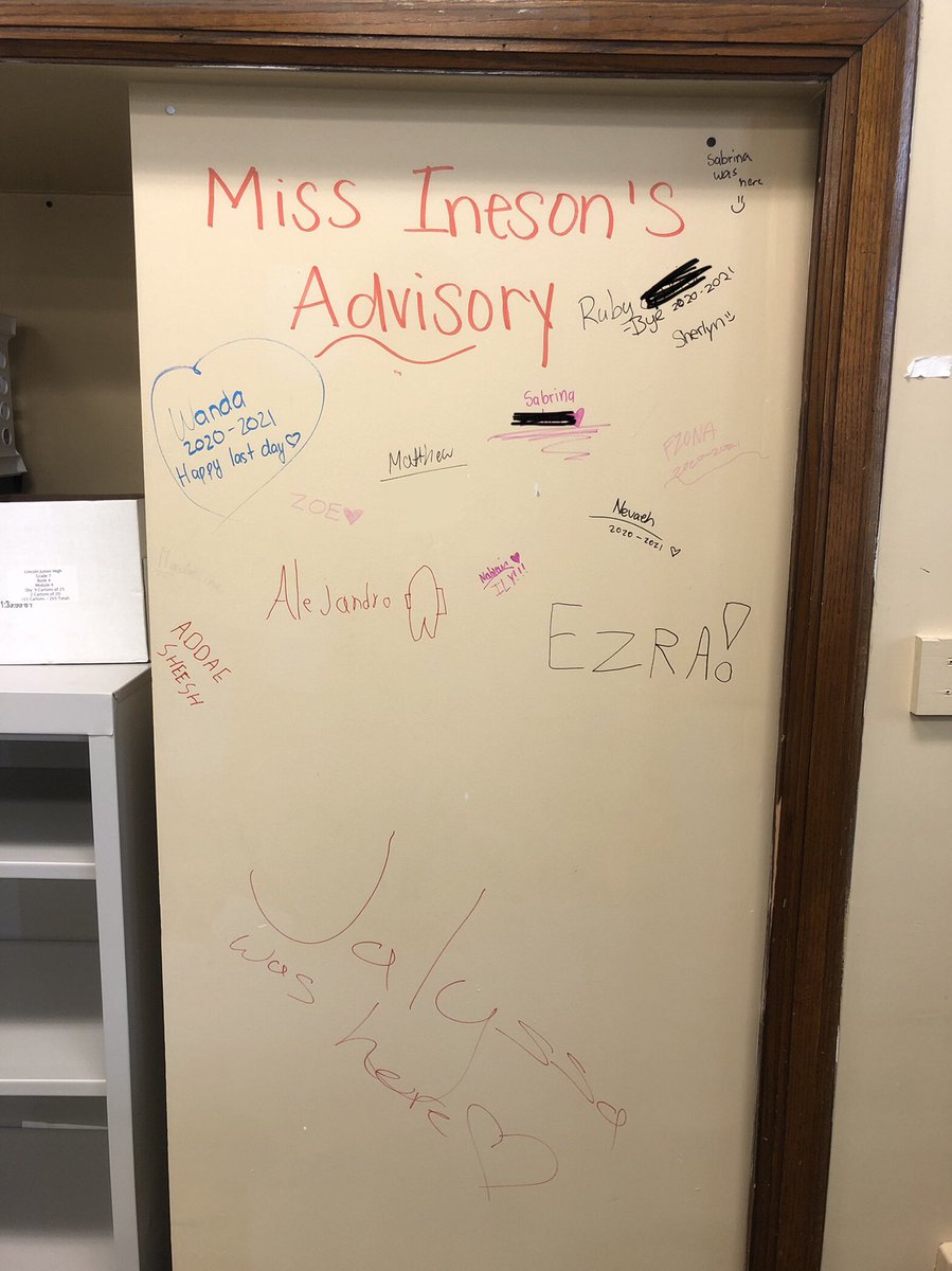 MissInesonMath's tweet photo. Had to make our last advisory special! We marked the last year in the old building by signing our wall together. Thankful for the time spent in-person but absolutely wish we could have had more! *best advisory ever*  Happy summer everyone! https://t.co/hz21puViOH