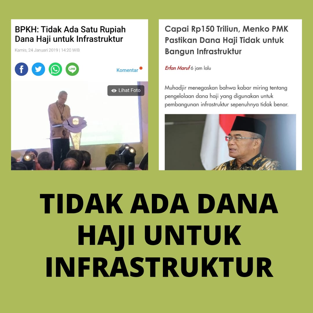 JokBagus's tweet photo. Dana Haji yang mencapai Rp. 150 triliun tidak untuk bangun infrastruktur kata Menko PMK . 

#UtamakanSelamatBukanHoaks https://t.co/64dLTDR0xW