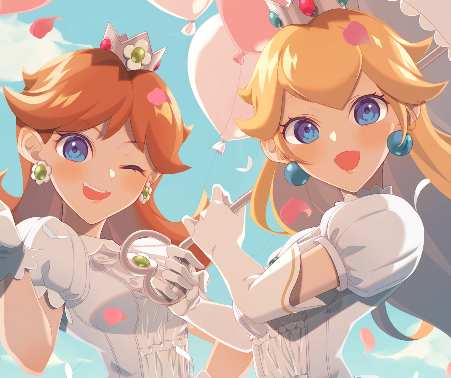 デイジー姫 ,ピーチ姫 「🌼🍑

(SSBU: Daisy & Peach white color) 」|実梨🍒miriのイラスト