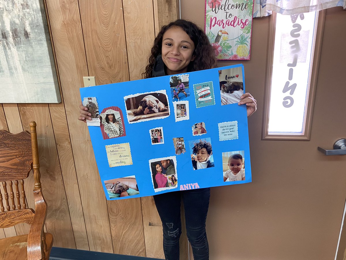 drtm246's tweet photo. These 5th grade students put the final touches on their vision boards. So proud of them 🙂 I am going to miss these young ladies! #SpiritBelieves https://t.co/hhHXfSf7LV