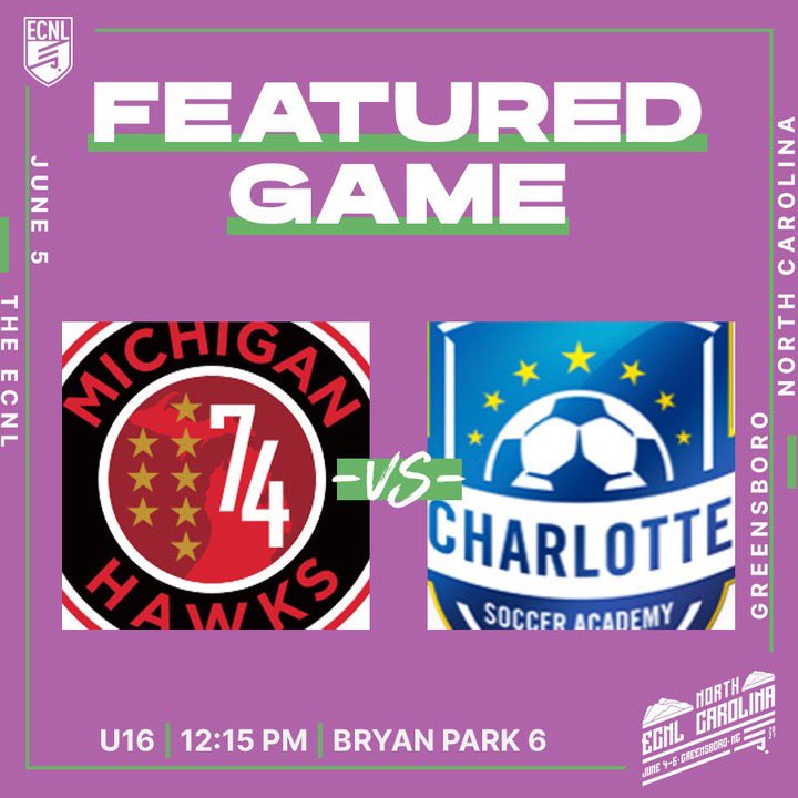 ECNLgirls's tweet photo. Catch us for our second Featured Match of day two between @Michigan_Hawks and @CSA_Soccer 💪 

Follow this thread 🧵 for live updates ⤵️ https://t.co/ZA4QoK4Uny