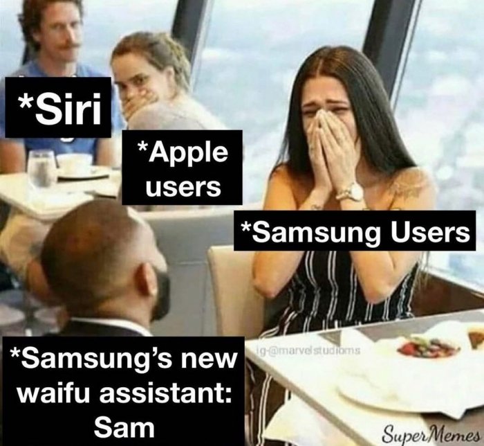 Sam From Samsung Sam Still Doesn T Understand This Samsungassistant Sam Samsunggirl Samsung Samanthasamsung Samsungvirtualassistant Samsungassistant Meme Waifu Siri Apple T Co Wrgcpszpkh