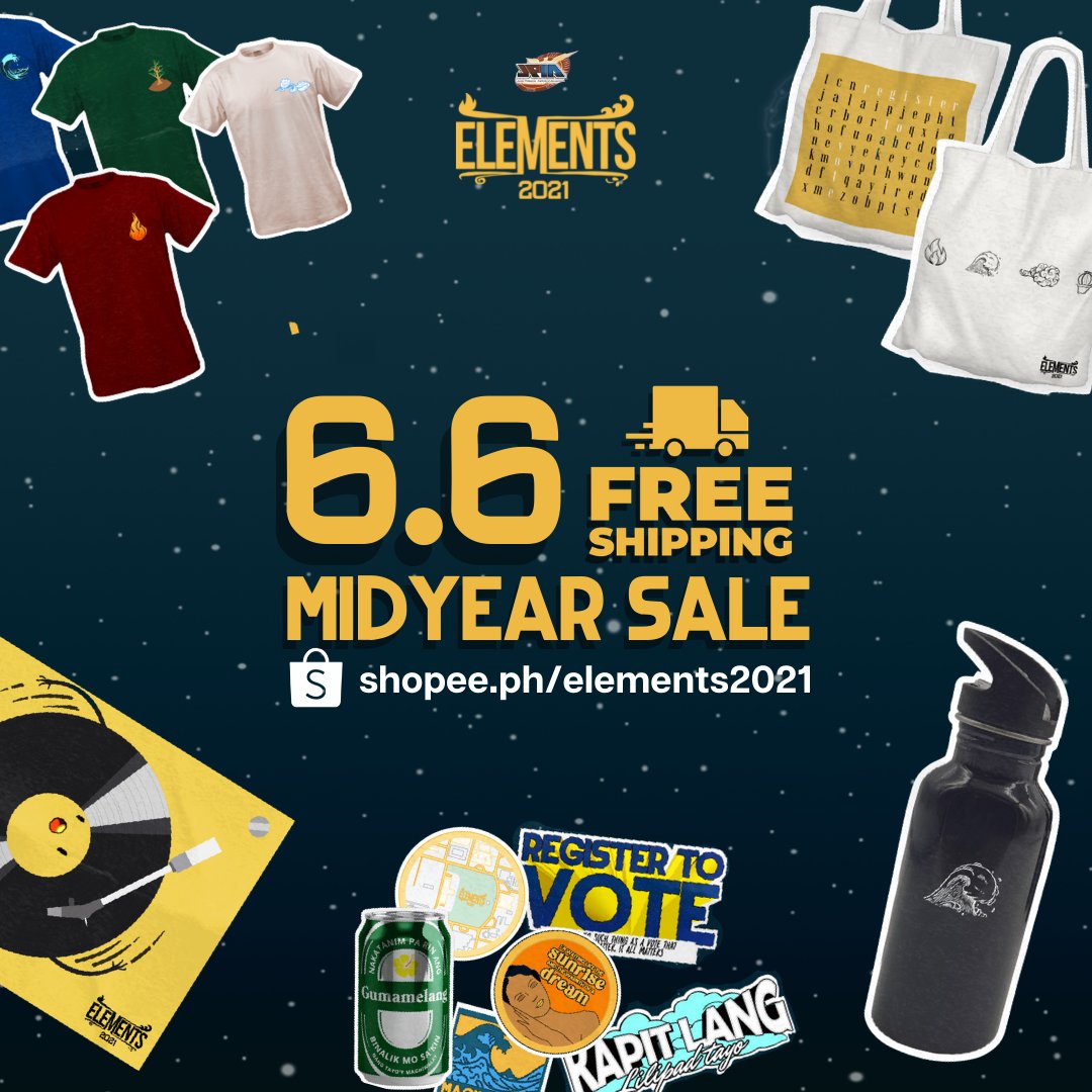 Mga idol! Sulitin na ang free shipping ngayong 6.6 midyear sale!

I-checkout ang mga malulupit na merch at bundles natin dito lang sa shopee.ph/elements2021 🌱☁️🔥🌊