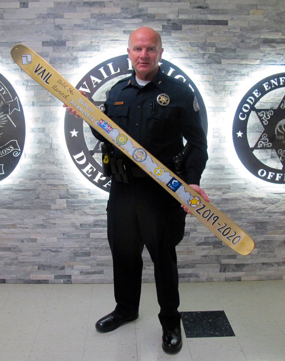 VailGov's tweet photo. Congrats @VailPolice Chief Henninger on being this year’s recipient of @vailmtn’s Gold Ski!
 
The Gold Ski is given to an individual or group who have shown exemplary service to Vail through their partnership and contributing to the Experience of a Lifetime for guests &amp; employees https://t.co/IHmaaJBUX3