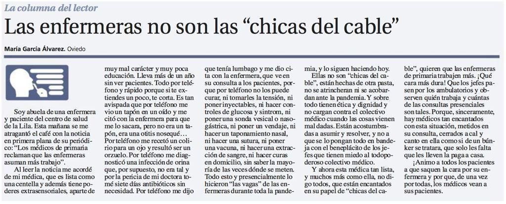 EnfermeroEnred's tweet photo. Las #Enfermeras no son las “chicas del cable” 

No tiene desperdicio su lectura 🌟 siempre vamos a estar ahí 💪🏼 https://t.co/3kogAltO0I