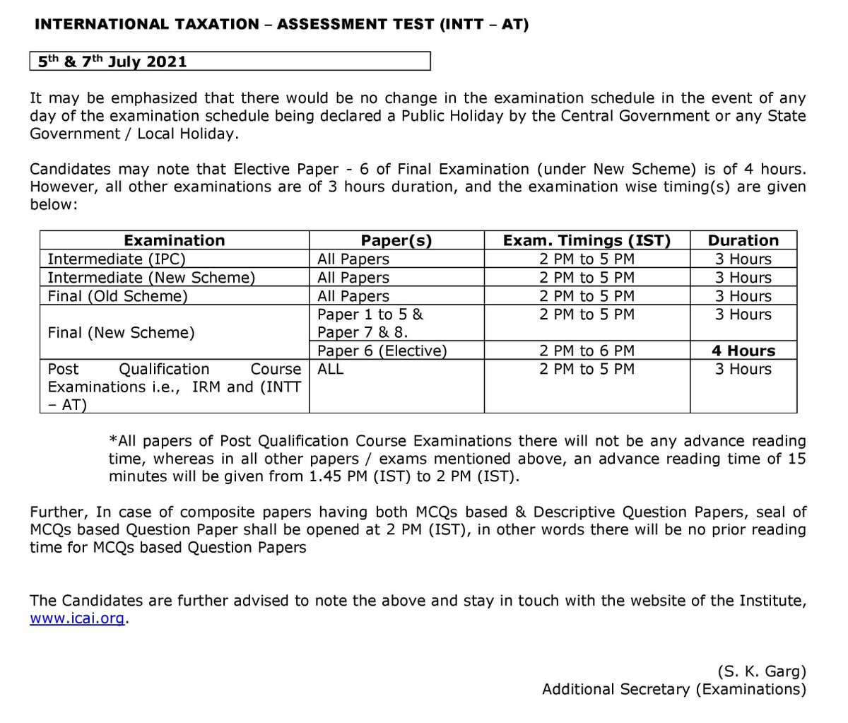 Important Announcement - Revised Schedule of ICAI Intermediate(IPC &amp; New), Final(Old &amp; New) and PQC Exams - MAY 2021. The Exams will be held from 5th July 2021 to 20th July 2021.