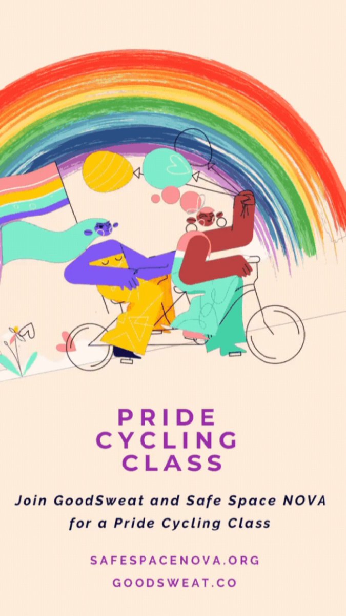 safespacenova's tweet photo. Safe Space NOVA is partnering w/GoodSweat for a Pride Cycling Class. Why not get your workout on while celebrating pride. If you're game, we are. See you there. Check out our bio and website for more details. #safespacenova #lgbtqyouth #pridemonth2021 #pridecycle #goodsweat https://t.co/zQbSkGjTfd