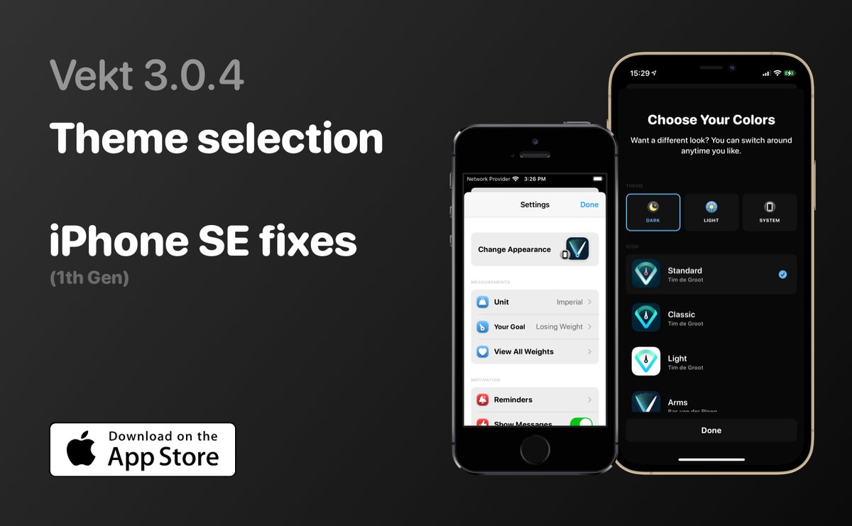 vektapp's tweet photo. Vekt 3.0.4 just got released including a theme picker and layout fixes for iPhone SE (1st gen)

Available in the App Store
https://t.co/QHvx30bqrk https://t.co/CXVgiguwpd