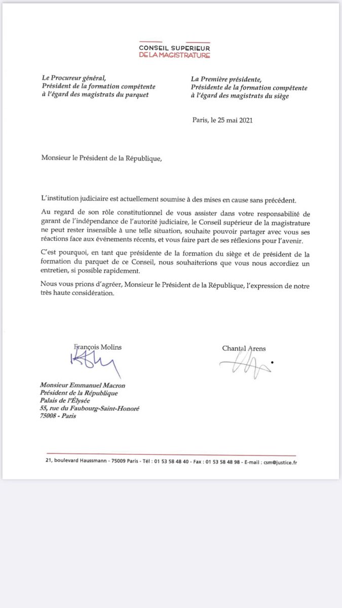 CSMagistrature's tweet photo. Préoccupé par les attaques dont l’institution judiciaire fait l’objet, le CSM a sollicité un entretien auprès du President de la République qui a eu lieu le 4 juin et a permis de fructueux échanges. Le Conseil contribuera activement aux États généraux de la justice. https://t.co/CnylJWH3uu