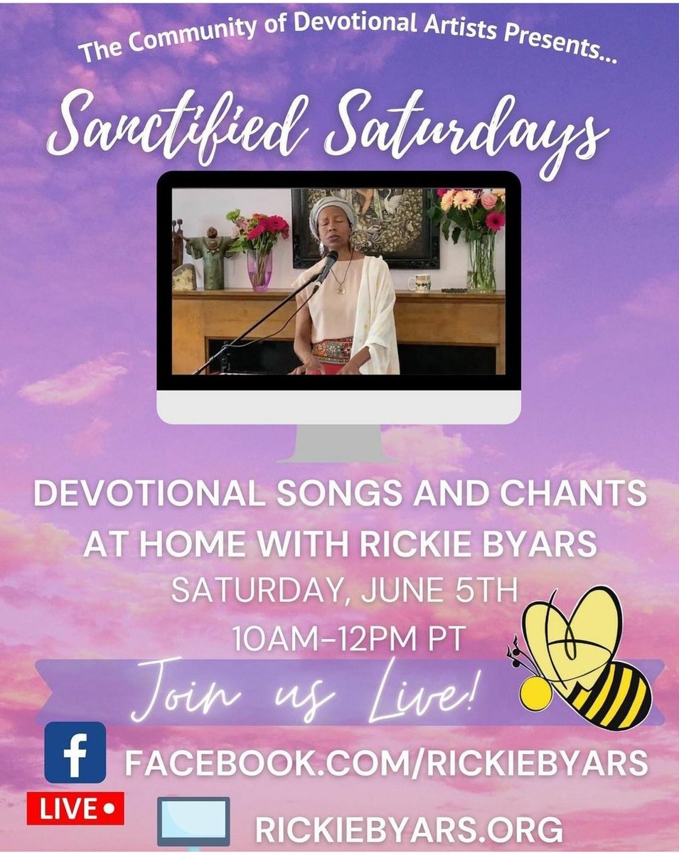 Starting in 40 minutes on my website and my Facebook page: Sanctified Saturdays 
RickieByars.org
Facebook.com/rickiebyars
