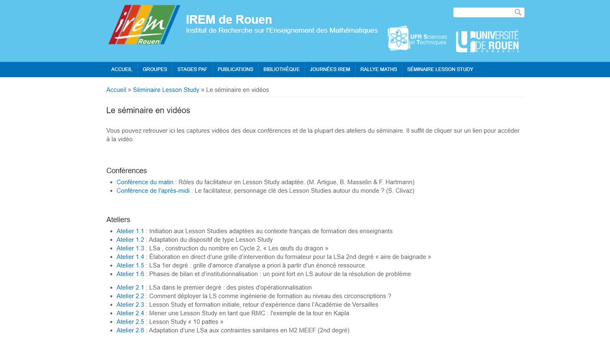 VPantaloni's tweet photo. Séminaire #LessonStudy de l'IREM de Rouen (21/5/21)
Les conférences et ateliers ont été enregistrés et sont en ligne. #PlanMaths @CTorossian_Off 
https://t.co/q7IYDZuFwf https://t.co/pcAzuuUx7n