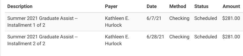 another fun quirk of grad student finances is, the "payment plan" intended to help me out with this has both payments due before I actually get my first summer paycheck on June 30.