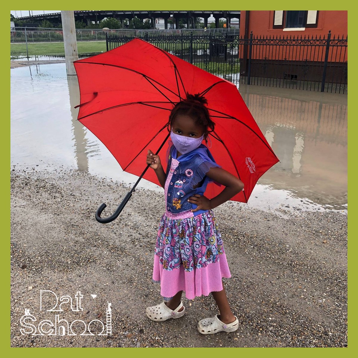 DatSchoolnola's tweet photo. It's another rainy day here in New Orleans.  Did you know that playing outside in all kinds of weather builds resiliency? What do you do on rainy days? https://t.co/3fFvOYA5kF
