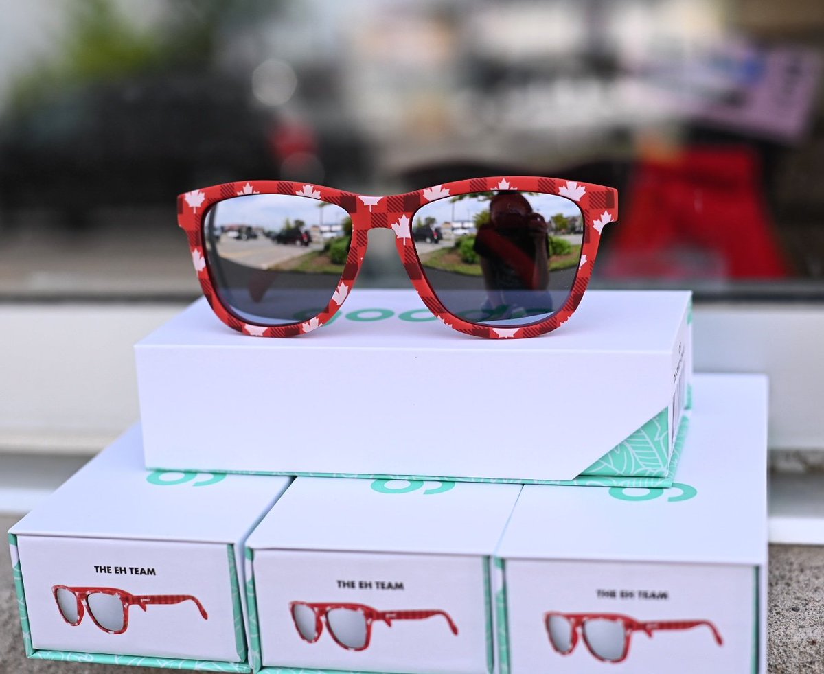 runner_core's tweet photo. The Eh Team!

We've got 4 pairs of @goodr glasses with a fun maple leaf + buffalo plaid pattern. 🍁

Grab them before they are gone to complete your Canada Day run look! 🇨🇦
#goodr 
#TheRunnersCore https://t.co/my4ogPCih5