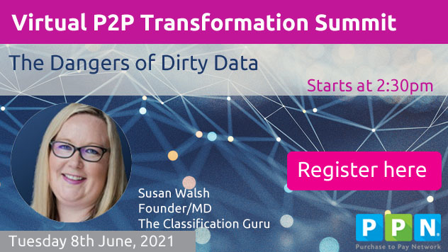 p2pnetwrk's tweet photo. What is it - data is the new oil? That may be, but we certainly don't want it to be quite so dirty. Join us for our next session - The Dangers of Dirty Data, with the legendary Susan Walsh @ClassificationG #P2PTransform21 https://t.co/IYL7Ar0hNE #accountspayable  #procuremement https://t.co/c3LG0CFKDx