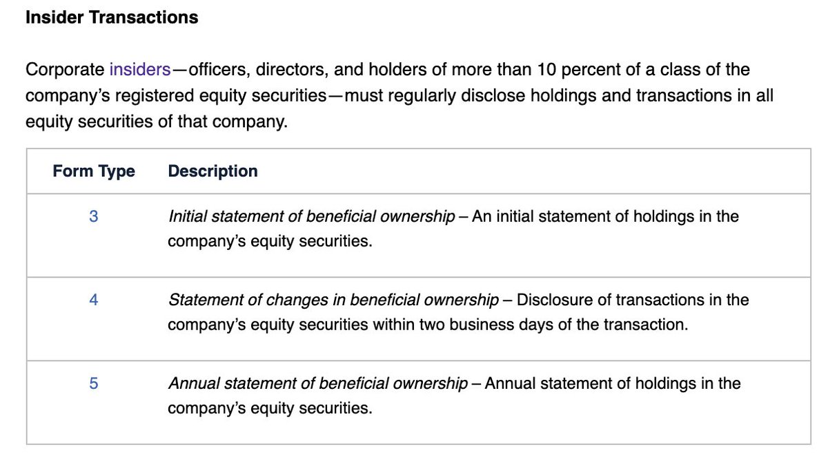 12. A partir de ahí todo insider queda obligado a revelar participación y movimientos en la empresaEsto se materializa a través de 3 formularios: Form 3 → revelación de participación inicialForm 4 → revelación de transacción Form 5 → revelación periódica de participación