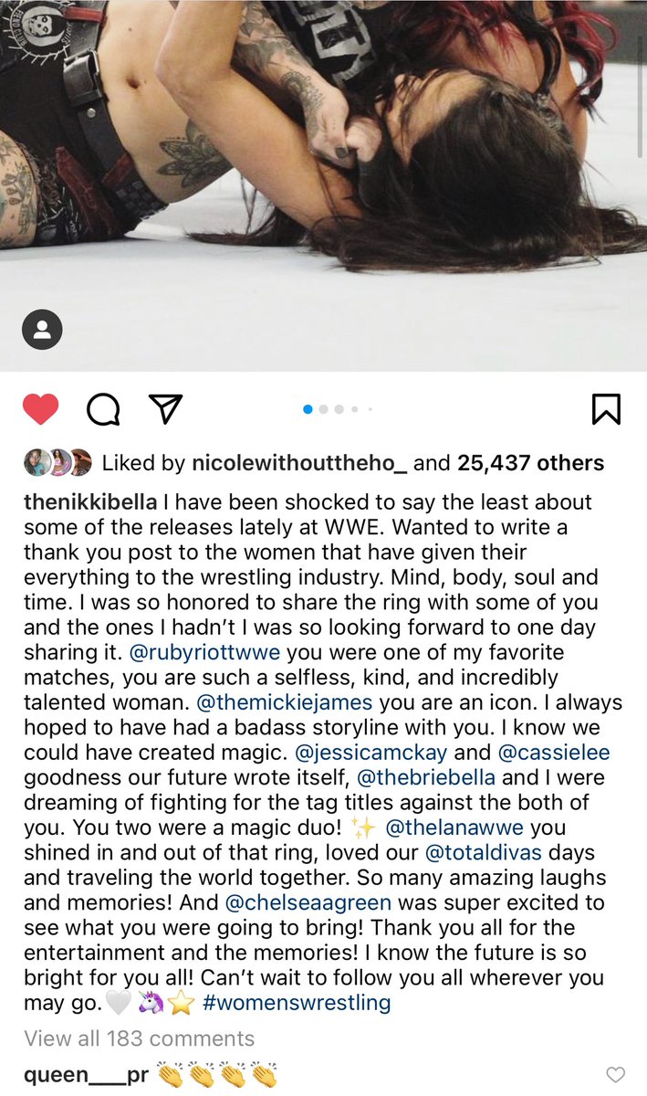 RT @TWrestlingGirls: Nikki Bella reacts to recent WWE releases on Instagram https://t.co/X6LBM74Q2f
