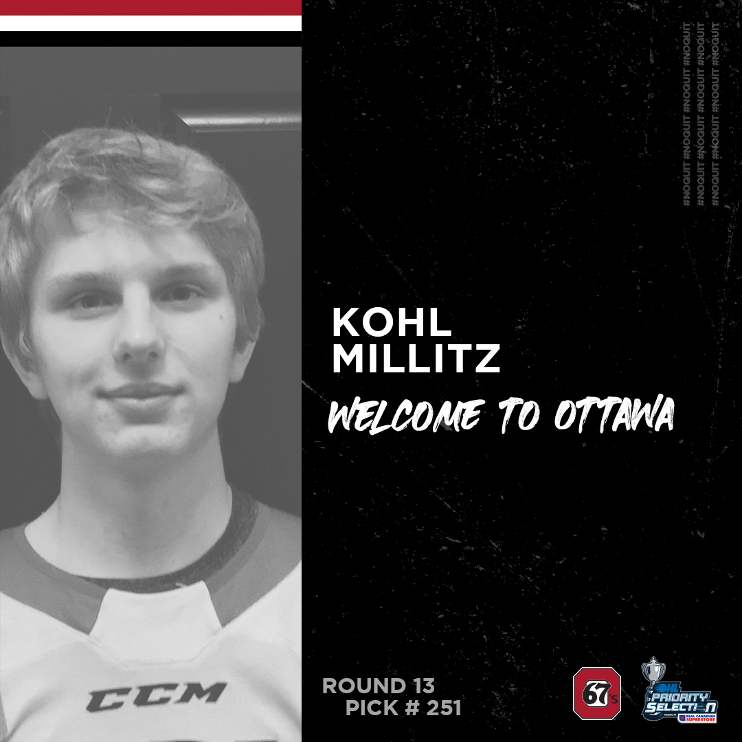 Ottawa67sHockey's tweet photo. Still going.💥

With the 251st overall pick, we are proud to select F Kohl Millitz.

#NoQuit | #OHLDraft https://t.co/DMjKWQs7bv