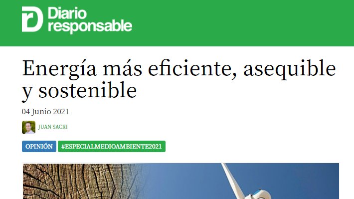 🌎"Las comunidades energéticas de renovables son el ejemplo práctico de que la transición hacia otro modelo más eficiente, sostenible, democrático y asequible es posible", <a href="/juansacri_/">Juan Sacri</a> en el especial del #DiaMundialMedioAmbiente de <a href="/diarioresponsab/">Diario Responsable</a> 

✅diarioresponsable.com/opinion/31260-…