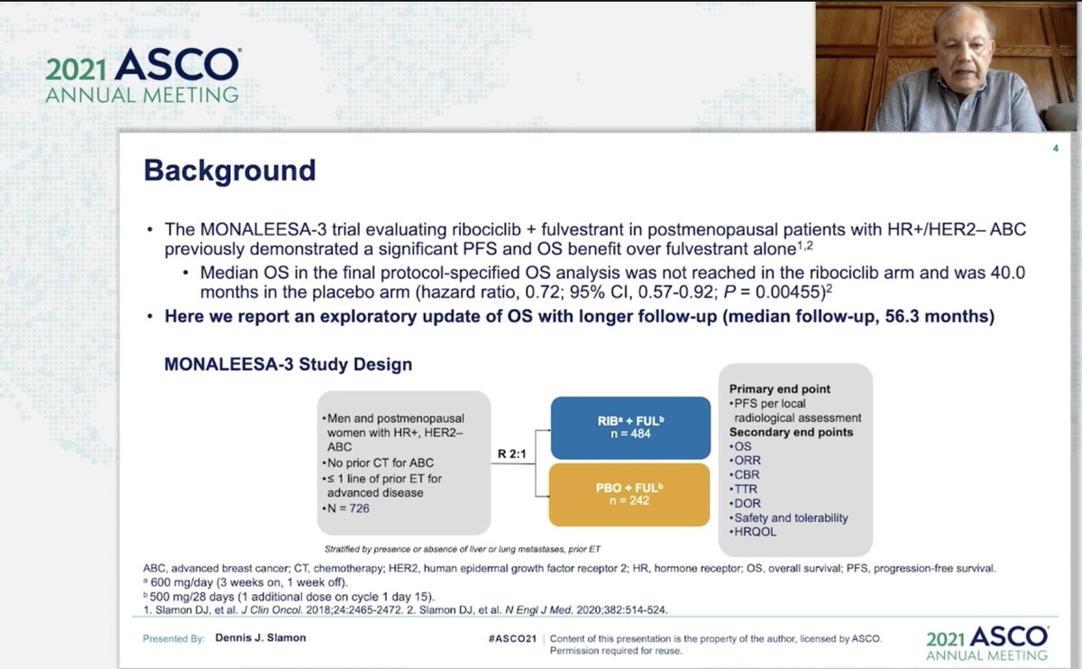 matteolambe's tweet photo. Metastatic #BreastCancer Oral Abstract Session at #ASCO21: final analysis of #MONALEESA3 (#fulvestrant with or without #ribociclib)...really great data but please don't stop trial follow-up with median #OS not yet reached in first-line treated patients

@OncoAlert #bcsm @ASCO https://t.co/j04tBequUz