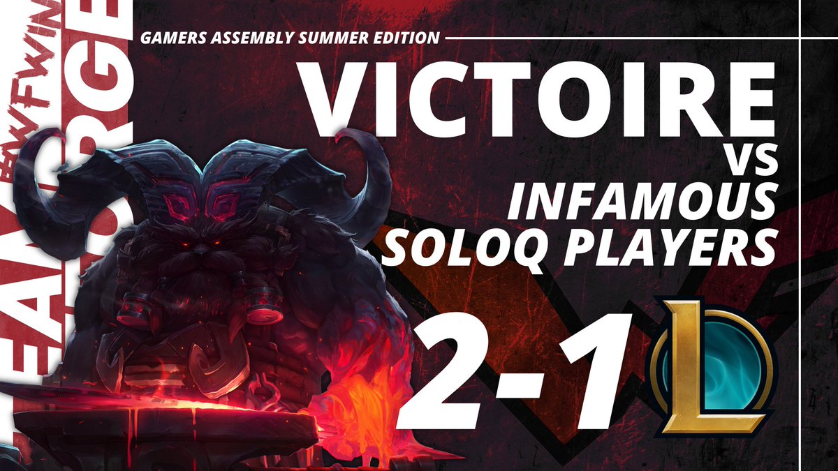 TeamWeForge's tweet image. 🏆 #GA2021 Summer Edition - DAY 1

✅Victoire 2-1🆚Infamous SoloQ PLayers, GG à eux ! 

Notre prochain match sera en finale WB🆚@Zephyr_E_Sport à 20h30 !

@TirexLOL📺twitch.tv/tirexlol
Cast officiel @OMENbyHP_fr 📺twitch.tv/omenbyhpeurope

#WFWIN #LaDalleAngevine #SportAngers