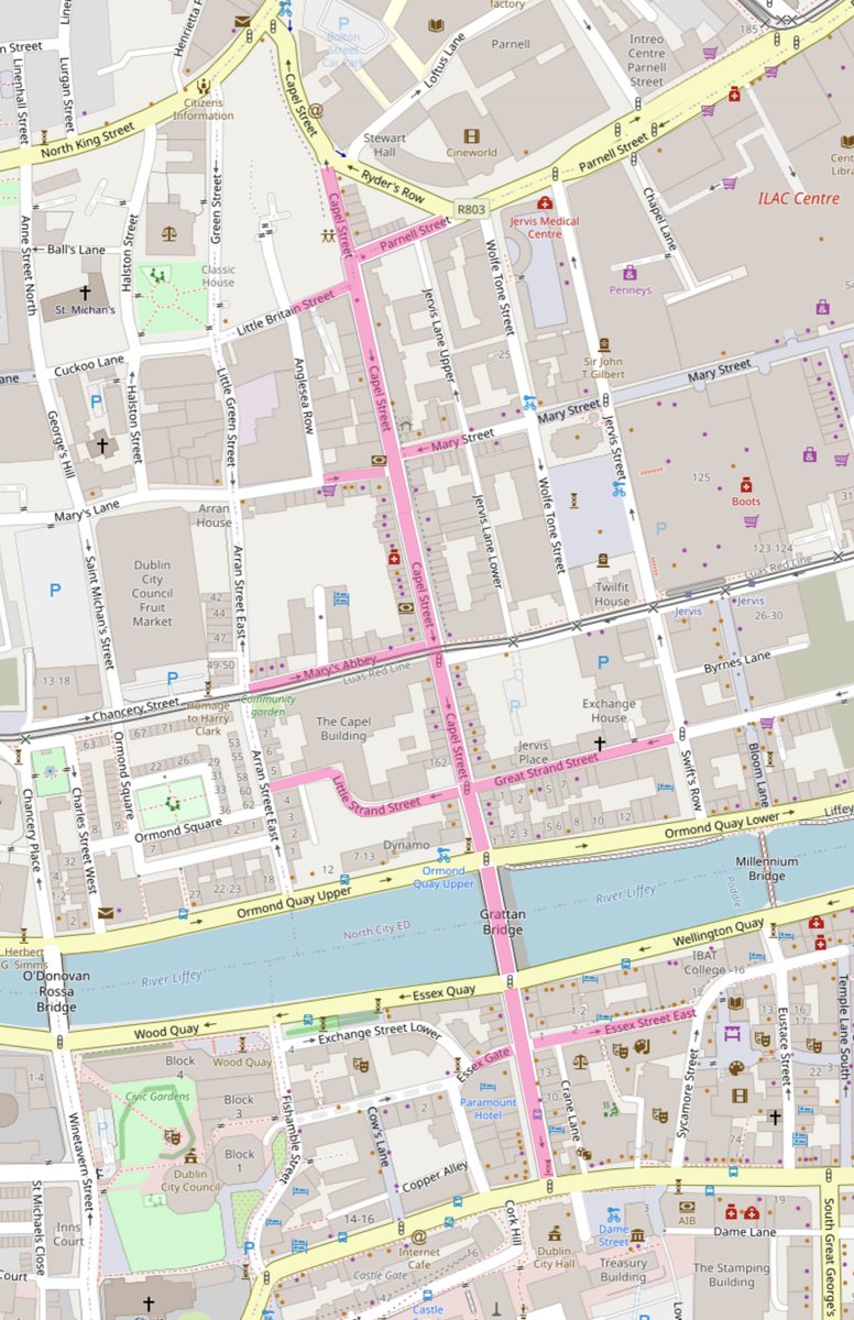From Friday June 11th a network of street around #CapelStreet will be traffic free for weekend evenings. A stone's throw from Phibsborough, and a calm route to get there, most of the way.