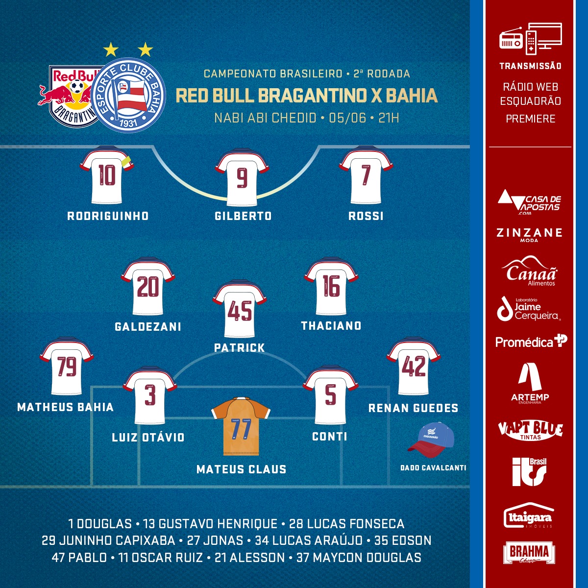 ecbahia's tweet image. 📝 Após sair 1º no #SócioDigital, confira a escalação tricolor #BBMP